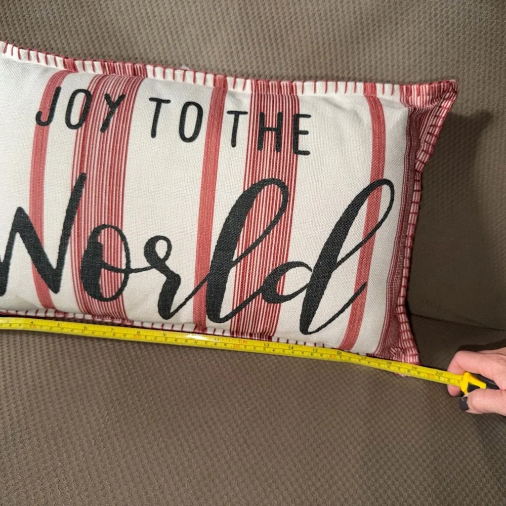 Joy to the World Christmas / Holiday Throw Pillow. Candy Cane Striped.